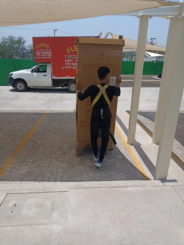 Personal de Fletes y Mudanzas Ángel cargando un mueble protegido